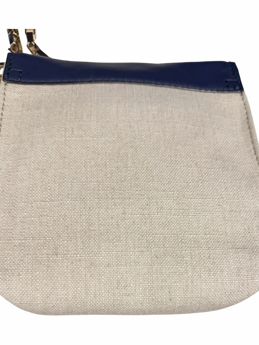 Kate Spade Navy Leather Beige Canvas Gold Chain Crossbody Mini Shoulder Bag